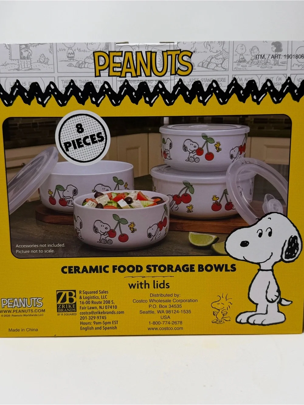 PEANUTS Snoopy Woodstock Ceramic Food Storage Bowls Vented Lids Set of 4 NWT